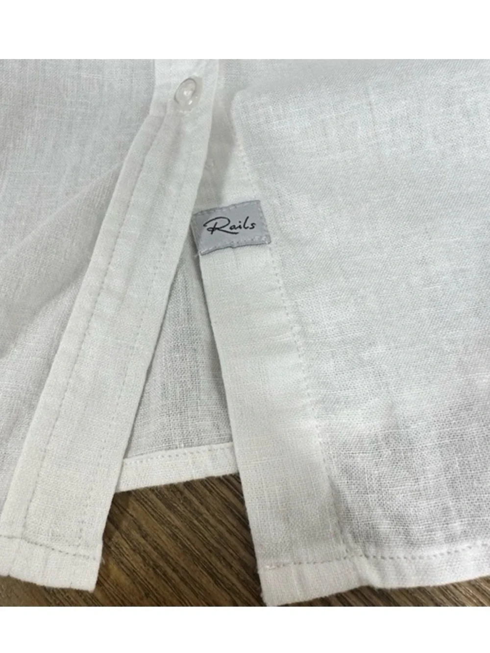 Rails Charli button down metallic gold star white linen blend top, small - Picture 3 of 13
